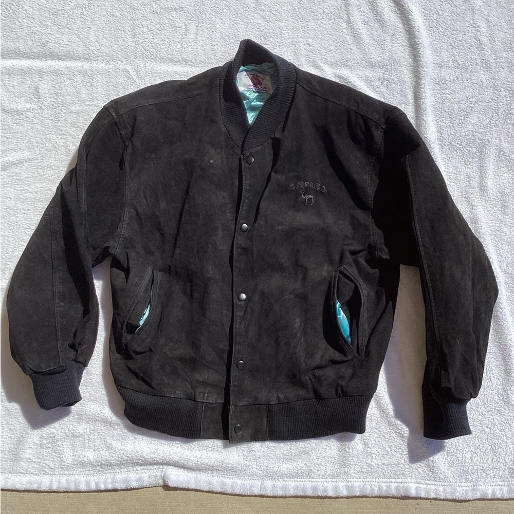 Vintage 1990s camel cigarettes styles, 100% smooth faux leather button up jacket
